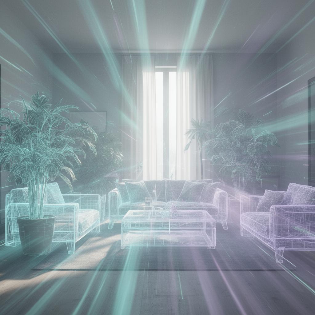 AI scan of an indoor living room with wireframe overlays